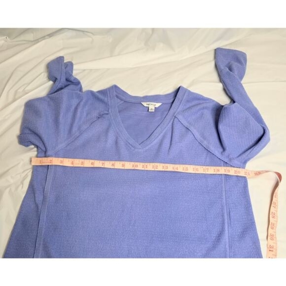 Wildfox Waffle Knit Haley Soft Brushed Top Periwinkle Long Sleeve V-Neck Top - Picture 10 of 13